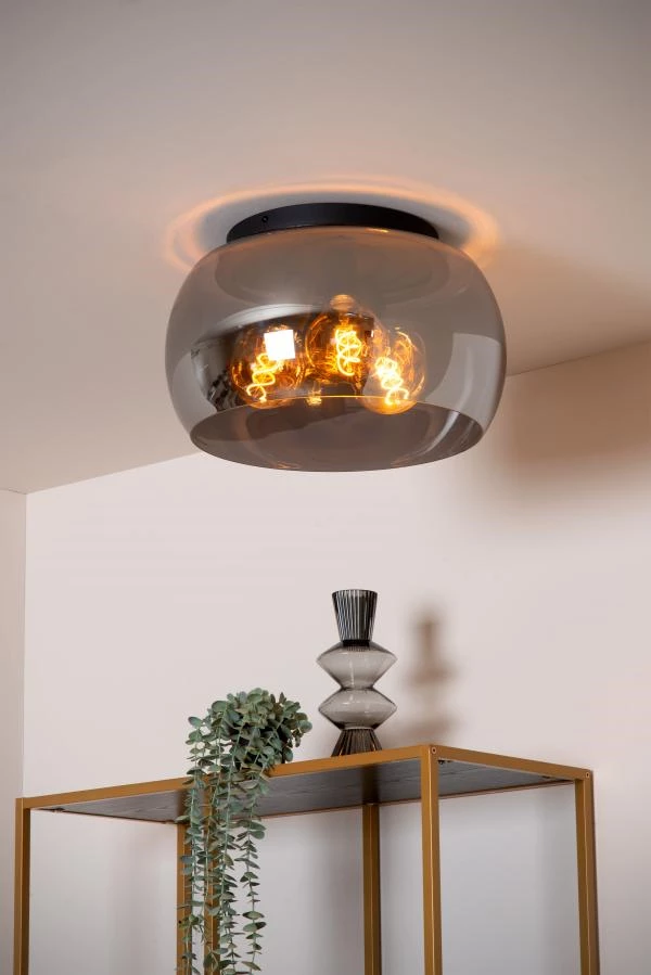 Lucide OLIVIA - Flush ceiling light - Ø 40 cm - 3xE27 - Smoke Grey - ambiance 1